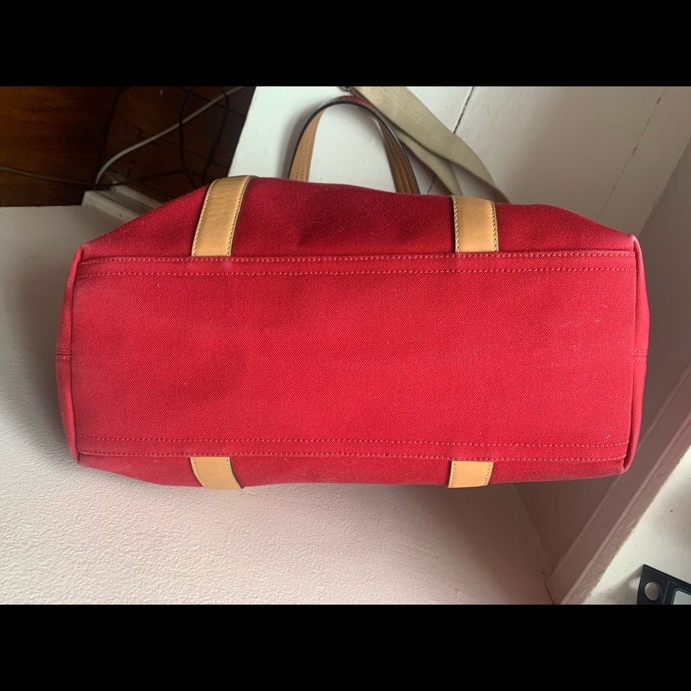 Coach Tote in Red canvas trimmed in leather. - Picture 3 of 9